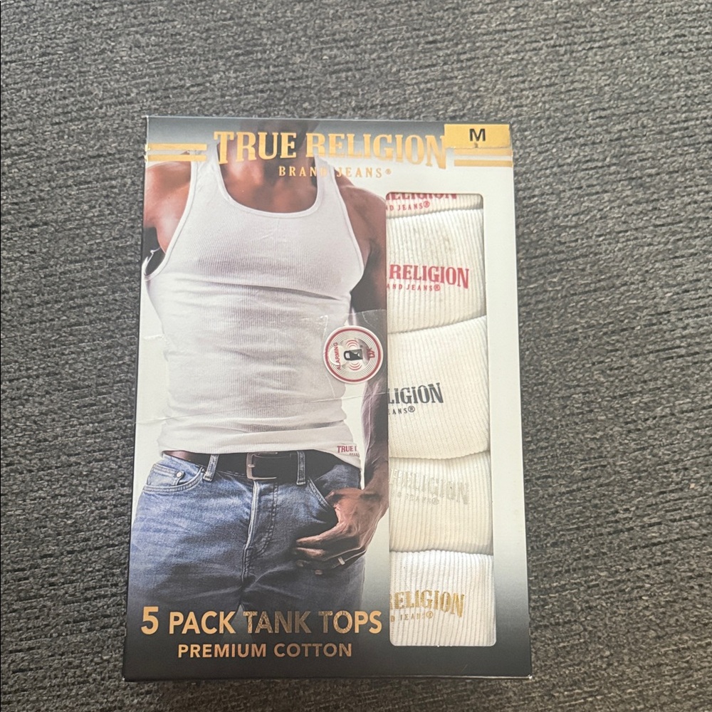 True Religion Premium Cotton White Tank Tops 5 Pack